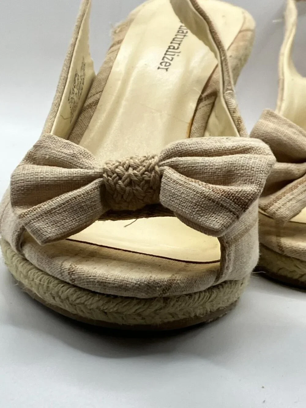 Naturalizer Espadrille Cloth Sandals with bow Cork 3.5-inch Heel Size 8.5 M